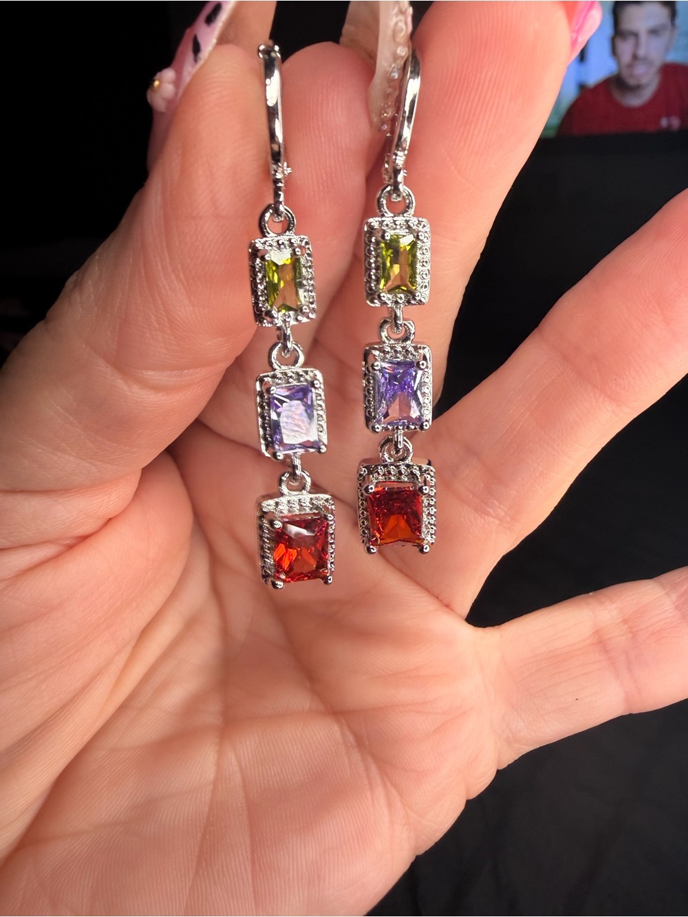 18K White Gold Filled AAA CZ Multicolor Drop Earrings